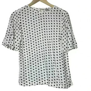 a new day White and Black Polka Dot Flutter Sleeve Blouse